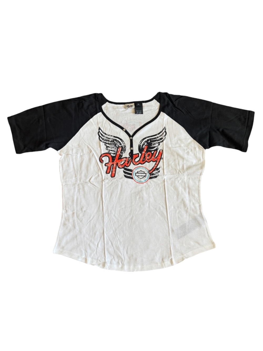 Harley Davidson Baseball Henley Y2K Style Short Sleeve Shirt